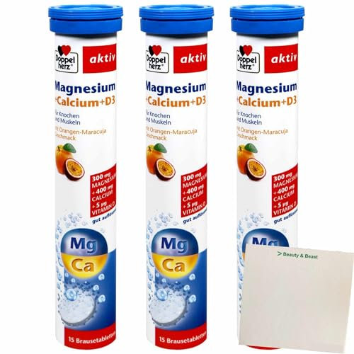 usy Bundle für Doppelherz Magnesium Calcium + D3 Brause 3er Pack (3x15 Tabletten) + usy Block
