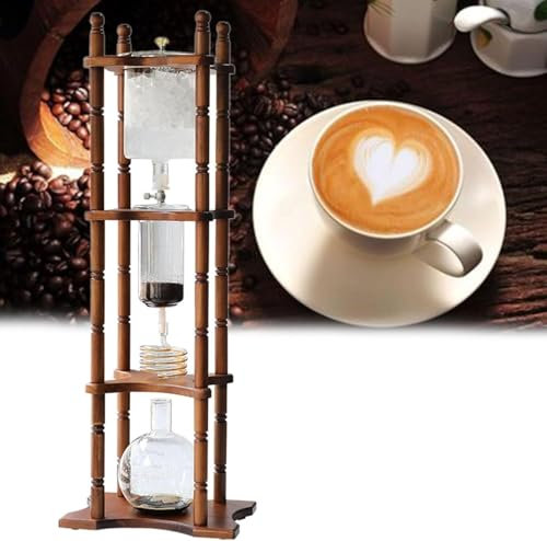 Tower Drip Ice Dripper Handmade,Cold Brew Drip Tower, Ice Drip Coffee Maker, 3000ml/105 Oz Cold Brew Drip Coffee Pot Retro Manual Cold Brew Coffee Makers Wood & Glass Household Tower Ice Bre