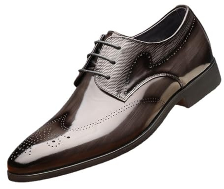 Mäns patent läder brogues skor Smart pekade tå klänning skor spets-upp formella affärer bröllop loafers,Grey,43 EU