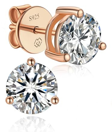 MomentWish Moissanite Earrings, 0.6-3 Carat Stud Earrings for Women 925 Sterling Silver Lab Diamond Earring 14K Gold Plated Women Men Gift Anniversary Christmas for Her