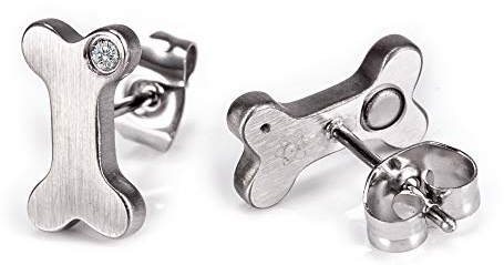 Ohrstecker Knochen silber mit Solitaire Crystal Magnetschmuck mit Neodym Magnet medizinischer Edelstahl nickelfrei allergiefrei Magnetix Fashion Style # 696P