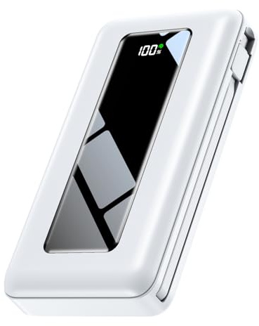 JKELAR Portable Charger Power Bank, 50000mAh Travel Camping Essential Battery Pack with Built-in Cables, PD 22.5W Fast Charging, Large Capacity Portable Phone Charger for iPhone, White