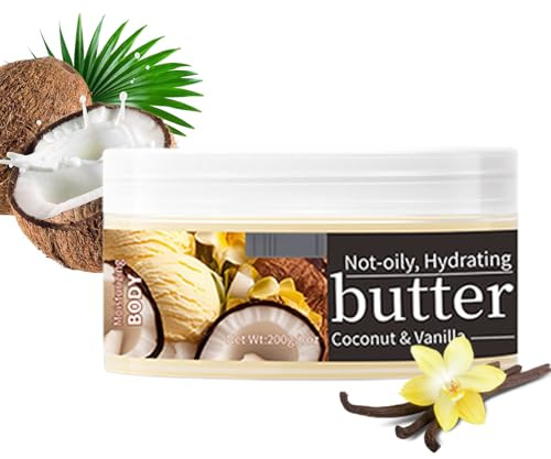 Burro per il corpo alla vaniglia e cocco, lozione per il corpo idratante nutriente | consistenza leggera assorbe rapidamente senza grasso, lascia la pelle idratata e morbida, crema burro per il corpo