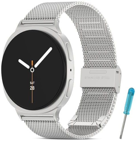 WindRen Metallband Kompatibel med Samsung Galaxy Watch 8 Armband 40mm 44mm/8 Classic 46mm, Justerbara Sportreservearmband i Rostfritt Stål Silver