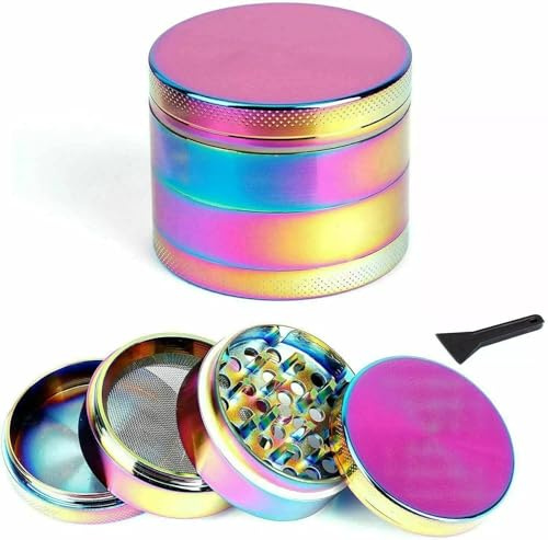 Rainbow Herb Grinder 40mm 4 Part Zinc Alloy Grinder with Magnetic Lid, Diamond Teeth, Pollen Catcher & Mesh Filter – Durable Metal Grinder for Herbs & Spices