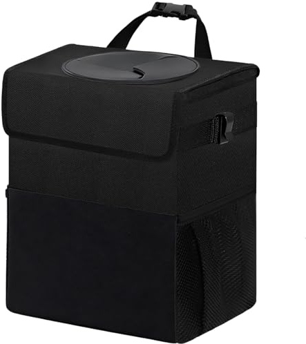 Houbobo Car Trash Can Bin with Lid Hanging for Back Seat, Leak-Proof Foldable Car Organizer and Storage Bag, Waterproof Automotive Garbage Cans for Sedans SUVs Trucks, Car Accessories for Women Men