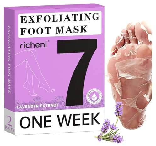 RICHENL Foot Peel Mask - Results in 7 Days Foot Peeling Mask Socks for Hard Skin, Dry Cracked Feet Exfoliating Callus Remover & Moisturising Socks for Soft, Smooth Feet - Lavender Extract,2 Pairs