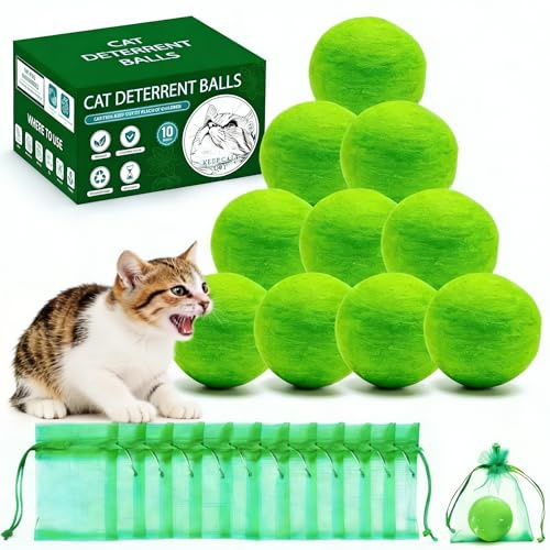 PEMOO Cat Repellent Outdoor, Natural Peppermint Oil Cat Deterrent Outdoor and Indoor, Keep Cats Out of Yard Permanently, Keep Cats Away from Garden, Lawn Plants,10 Balls with 10 Bags