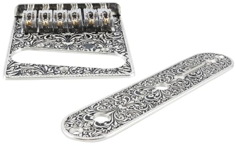 Gurtt Carved Roller Telecaster Bridge 6 String Saddle Bridge Plate – 3 Way Switch Control Plate for Tele Telecaster Guitar Replacement (Silver)