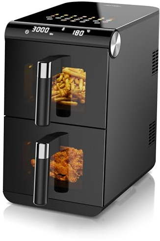 Arendo - Heißluftfritteuse XXL Dual Zone 2 Kammern – 11,4L Kapazität – 2 Zonen – Airfryer Doppelkammer mit Sichtfenster – 13 Programme – BPA-frei - 3D Umluftsystem - Sync und Match-Funktion