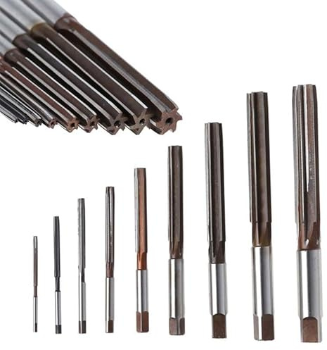 MeevrgR Set di 9 alesatori a mano con codolo dritto H8, in lega di acciaio 9CrSi, diametro 3-16 mm, per lavorazione dei metalli e operazioni di tornio