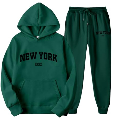 Women's Tracksuit Sets Letter Print Sports Outfits Hoodie Sweatshirt and Jogging Pants Sweatsuits Warm Loungewear Sets Soft Co Ord Set Plus Size Two Piece Airport Outfit Running Gym (02-Green, M)