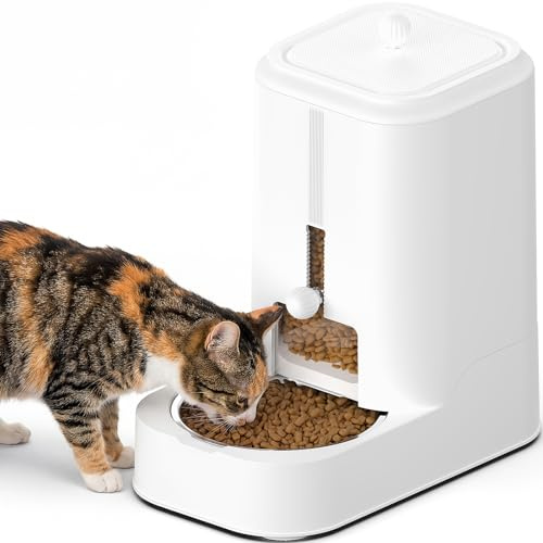 JUNSPOW Automatic 1KG Cat Feeder Dog Food Bowl Dispenser | Large capacity with anti-clog design. Customizable meal plans help maintain healthy eating habits for cats and dogs.
