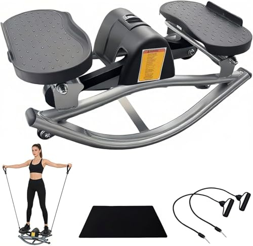 HoldOneLight Stepper per fitness a dondolo laterale - Stepper roccia laterale con monitor digitale e bande di resistenza per allenamenti a casa