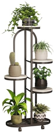zktoermn Tall Plant Display Stand, Modern Marble Accent Corner Plant Stand, Staircase Storage Pot Flower Holder for Living Room, Bedroom，Balcony(Black-B,50x25x108cm)