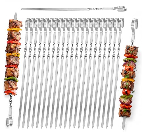 40 Stück Edelstahl Grillspieße 30 cm – Wiederverwendbare Schaschlikspieße | Spieße Schaschlikspieße aus Metall, lange BBQ Spieße für Fleisch & Gemüse, ideal für Lagerfeuer & Grillschale