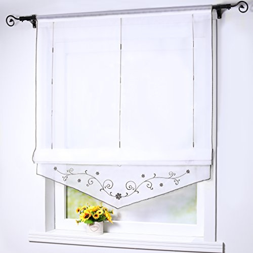 Joyswahl Raffrollo Voile Transparentes Bändchenrollo Lisa mit Tunnelzug Stickerei Gardine BxH 60x140cm Grau 1er Pack