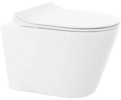 Spülrandloses/Keramik Design Hänge-WC inkl. Softclose WC-Sitz Slim aus Duroplast+ Absenkautomatik SoftClose-Funktion | Keramik Wand WC Wand-WC-Set | Klo | Bad | Gäste-WC | Rimless | ALAN