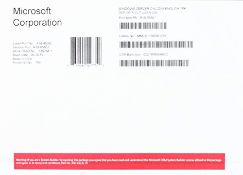 Microsoft 803D9K0 Windows Server 2019 Lizenz 5 Benutzer-CALs R18-05867