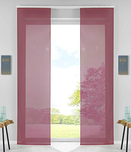 2er Set Schiebegardinen Flächenvorhänge Vorhang Gardine Schiebe HxB 245x60 cm Bordeaux Komplett mit Paneelwagen Beschwerungsstange, 85589N2