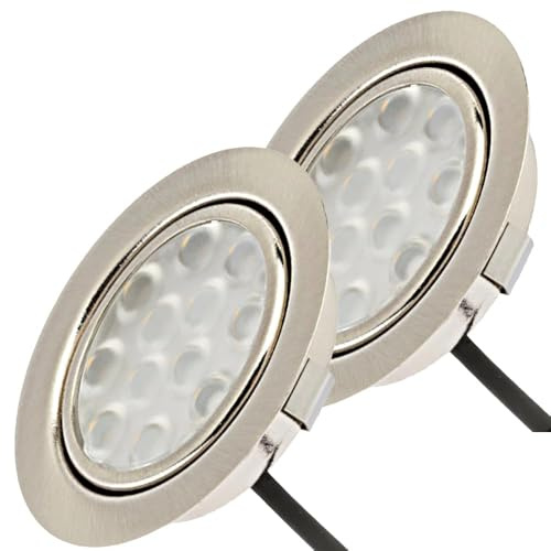 Lichtfaktor24 LED Möbeleinbauleuchten 12V flach 2 x 3W Einbaustrahler Leonie inkl. Kabel mit Mini Stecker 3000K Warmweiß Lochausschnitt: 55 bis 60mm