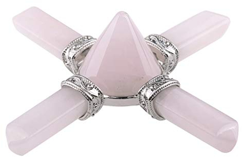 mookaitedecor Natural Pink Rose Quartz Crystal Pyramid Ornament with 4 Crystal Point Wands Meditation Gift Room Decor, Spiritual Decoration Wiccan Wicca Decor Healing Crystal Gift for Women Men