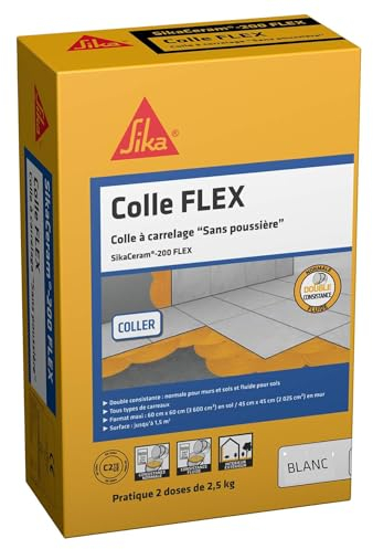 SIKA - Colle à carrelage à double consistance sans poussières - SikaCeram 200 FLEX Blanc - Tous types de carreaux (3600cm² max) - Murs et Sols - Intérieur et Extérieur - 5kg