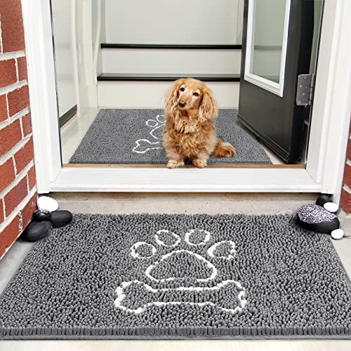 AROGAN Fußmatte für Hunde, Chenille, für den Innenbereich, waschbar, für Schlamm, belebte Bereiche, Hunde, schlammige Pfotenabdrücke, 91,4 x 61 cm, Grau
