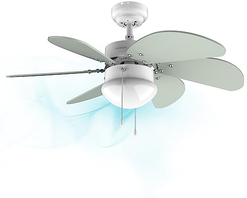 Cecotec Ventilateur de Plafond EnergySilence 3600 Vision Mint, 50 W, Diamètre 92 cm, Lampe, 3 Vitesses, 6 Pales Réversibles, Fonction Été/Hiver, Interrupteur à Chaîne, Blanc/Menthe