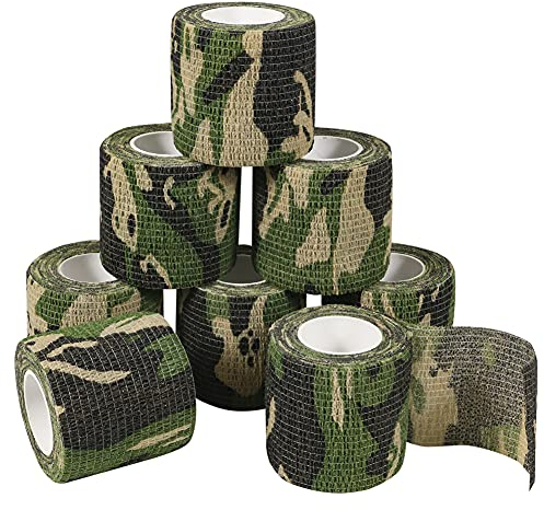 QiGui 8 Rouleaux Bande Cohésive Camouflage Bandage Autoadhésif Cohésifs Camo Ruban Auto-adhésif Elastiques Bandage Médical Bande Adhésifs Pansements Adhésifs pour Chasse Extérieur Sports 5cm