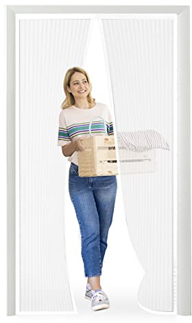 Fliegengitter Tür 95x210cm, Meet Beauty Fliegengitter Balkontür Weiß, Magnet Insektenschutz für Einfache Montage Ohne Bohren