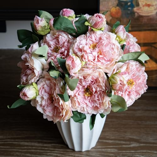 DUYONE Künstliche Blumen aus Seide, Pfingstrose, Vintage-Stil, groß, langer Stiel, Pflanzen für Dekoration, Heimdekoration, Wohnzimmer, künstliche Blumen (Rosa, 4 Stück)