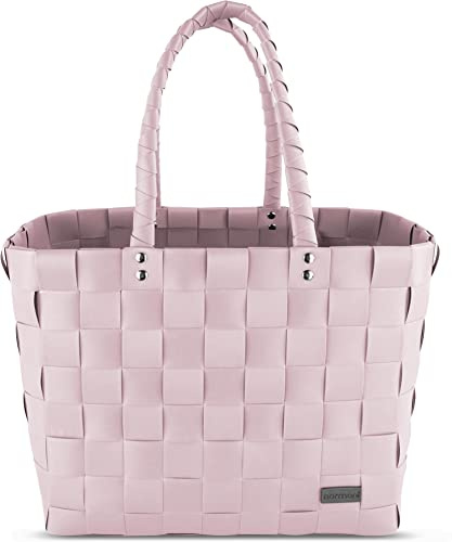 normani® Einkaufstasche Shopper geflochten aus Kunststoff - robuster Strandkorb Vintage Style 38cm x 25cm x 28cm Hellrosa Einheitsgröße
