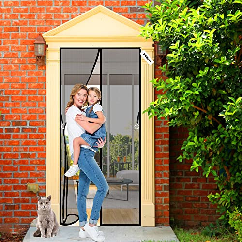 Fly Screen Door, 130 x 200 cm Full Frame Hook and Loop Easy to Fit Keep Fresh Air in and Flying Insects Out Black