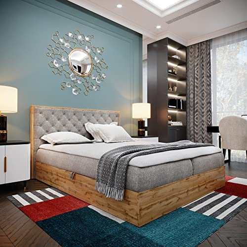 Furnistar Boxspringbett LOFT 3-160x200cm Grau. Doppelbett mit Bonellmatratze, Bettkasten, Topper, Kopfteil.