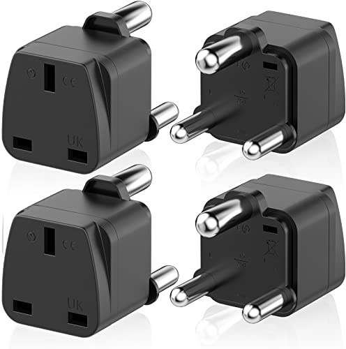 PABANCE 3-Pin UK to South Africa Plug Adapter (Type M) 4 Pack with Ground Protection, for South Africa/Sri Lanka etc