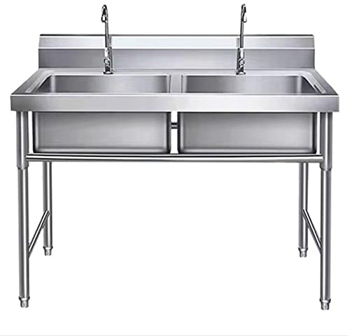 Fregadero De Acero Inoxidable Industrial, Fregadero De Cocina 2 Senos Fregadero Cocina Comercial Grande, Fregadero De Servicio Independiente Con Escurridor, Para Garaje, Cocina, Lavander