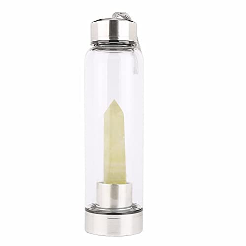 SAHKGYE Natural Crystal Water Bottle Quartz Crystal Healing Point Crystal Obelisk Wand Glass Gem Water Bottle Reiki Elixir Glass Healing Energy Water Bottle Gemstone Infused Water Bottle