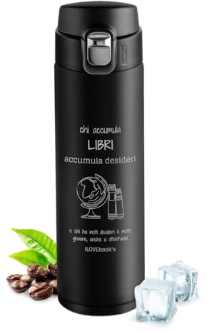 Maverton thermos caffè 400 ml, incisione personalizzata | coperchio one-touch, borraccia termica a prova di perdite, tazza termica in acciaio inossidabile, pensiero uomo, iLOVEbook’s