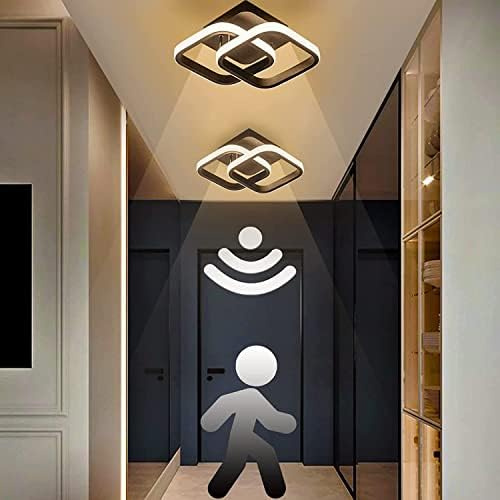 LED Motion Sensor Ceiling Light Indoor, EIDEARAY 22W Warm White 3000K Ceiling Light, Square Design Sensor Light,24*20*9CM，Suitable for Garages, Hallway, Aisle, Porch, Corridor，Entrance，Lof (Black)