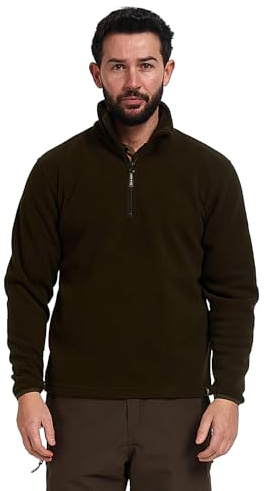JACK PYKE Men's Fleece Pullover, Warm Half Zip Fleece Top, Lightweight Outdoor Fleece Jacket for Mens, Elasticated Cuffs, Extended Back, Field Jumper for Autumn, Winter, Hiking, Work - Olive L