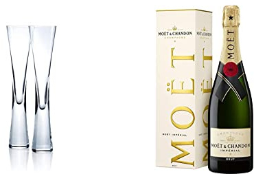 LSA Moya Champagne Flute 170ml Clear | Set of 2 | Mouthblown & Handmade Glass | MV17 and Moët & Chandon Impérial Brut, Gift Box, 75cl