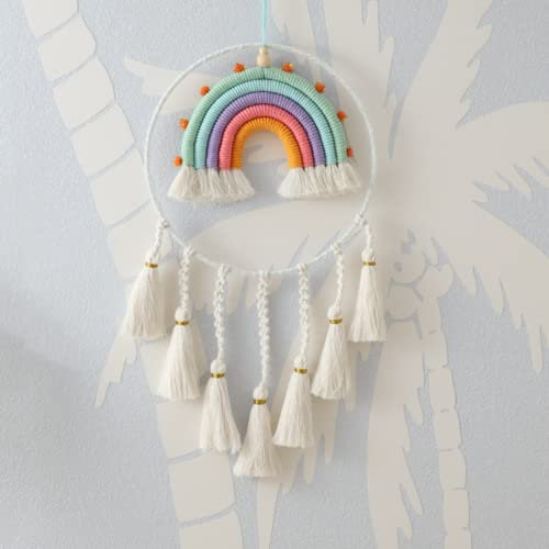 FANXIYA Regenbogen Wandbehang Kinderzimmer Handgewebte Makramee Regenbogen Wanddeko mit Ball Boho Für Kinderschlafsaal Deko Bohomian babyzimmer (A10)