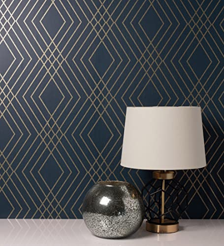 GAULAN 680906 Papier peint lessivable géométrique moderne avec lignes métallisées pour mur salon chambre salle à mange tête de lit - Rouleaux de 10 m x 0,53 m