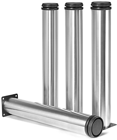 Masendelk 14 Inch Metal Furniture Legs Stainless Steel Adjustable Legs Silver Metal Legs Round Cabinet Legs for Coffee Table Cabinet Desk Sofa Shelves, Pack of 4