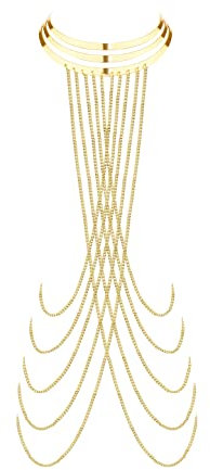 KALVICA Körperketten für Frauen Damen Bodysuit Körperkette Gold Modisch Geschichtet Quaste Körperkette Bikini Körperschmuck Vergoldete Körper Kette Halskette Sommer Strandparty Körperzubehör