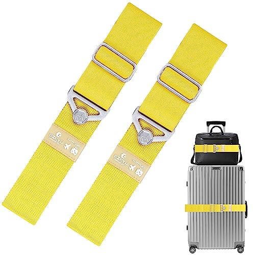 2 Stück Elastisch Koffergurt Set, Einstellbar Kofferband Gurt, Gelb 2-in-1-Reisegürtel für Gepäck Koffergurte Personalisierte Identifikation Verstellbare Rutschfestes Reisezube