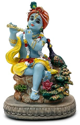 Hindu God Lord Krishna Statue – 4.3 H Indian Idol Krishna Sculpture India Wedding Baby Shower Return Gifts Diwali Gifts Home Office Mandir Temple Puja Gifts Murti Pooja Item
