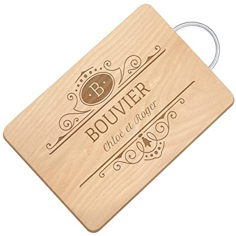 Maverton Planche à découper personnalisable pour couple | Planche en bois avec manche en métal pour parents, famille, Plateau apéritif pour amis, souvenir de mariage, Nom