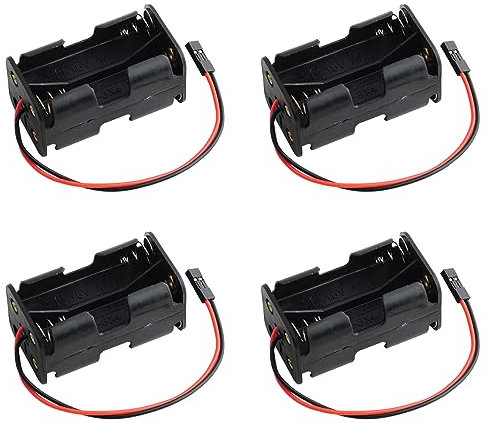 Geekstory 4 Cell 6V AA Battery Holder Case with JR Connector Battery Cover Storage Box for RC Servo Tester DIY (Pack of 4)